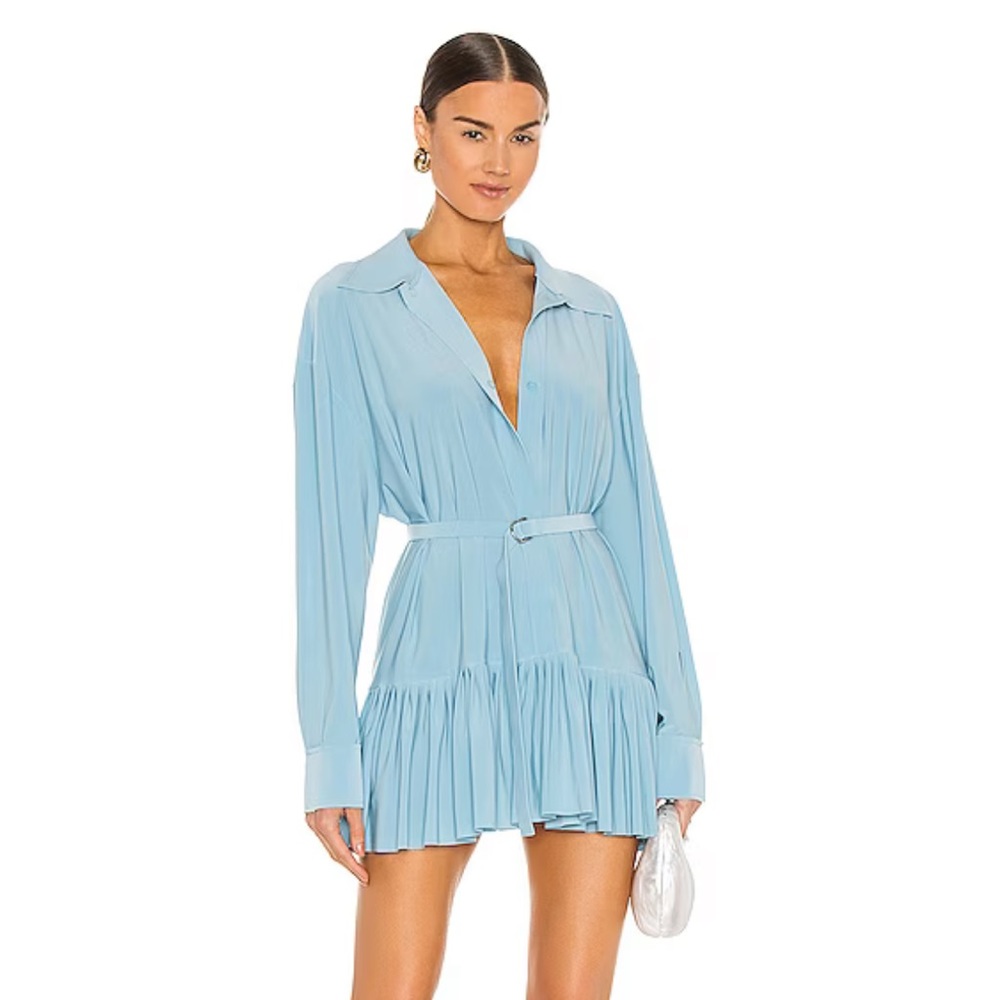 Norma Kamali -Oversized Boyfriend Shirt Dress in Powder Blue